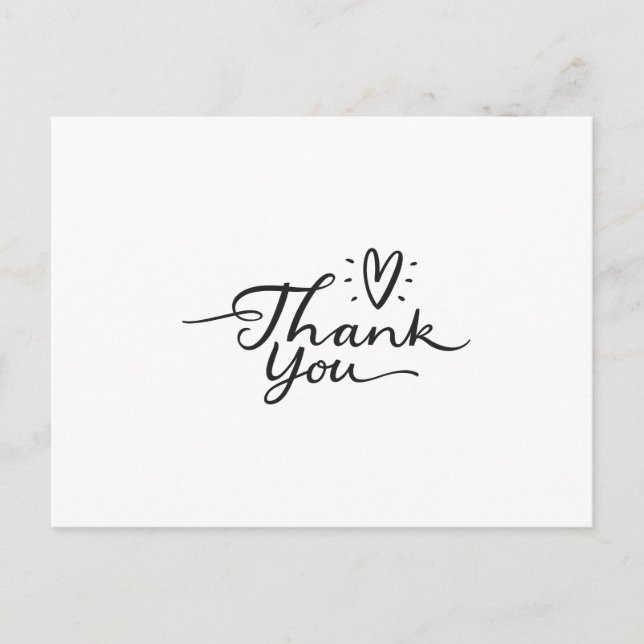 Simple Script Cute Heart Thank You  Postcard (Front)