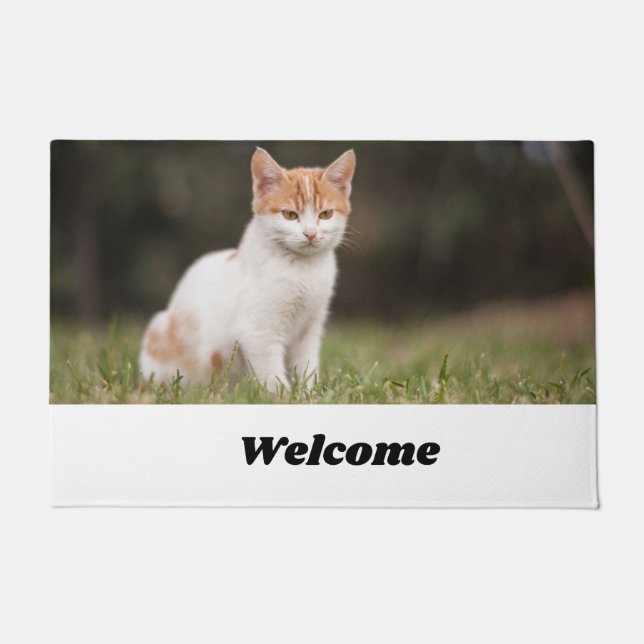 Simple script cute little cat welcome  doormat (Front)