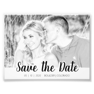 Simple Script Cutout B&W   Save the Date Photo Print