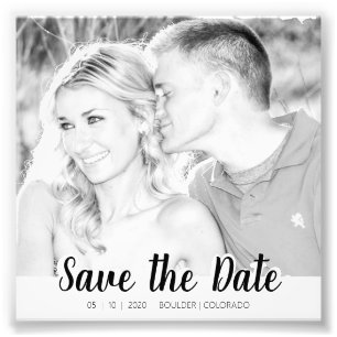 Simple Script Cutout B&W Save the Date Photo Print