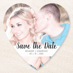 Simple Script Cutout   Save the Date Paper Coaster