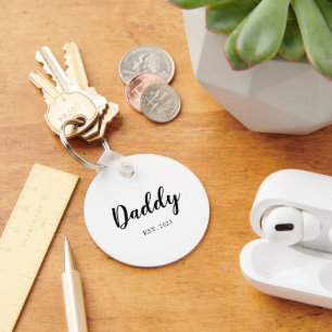 Simple Script Daddy EST Photo Fathers Day Keychain