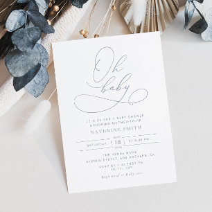 Simple Script Dusty Blue baby shower invitation