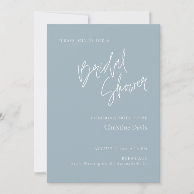 Simple Script Dusty Blue Bridal Shower invitation (Front)