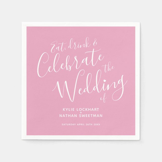 Simple script dusty pink and white wedding napkins (Front)