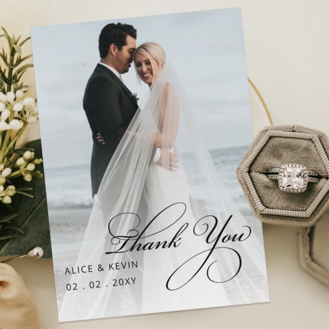 Simple Script Elegant Handwritten Photo Wedding Th Thank You Card (Creator Uploaded)