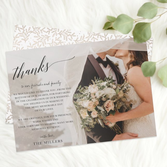 Simple Script Elegant Handwritten Photo Wedding Th Thank You Card (Creator Uploaded)