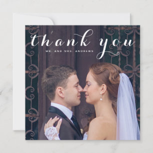 Simple Script Elegant Square Photo Wedding Thank You Card