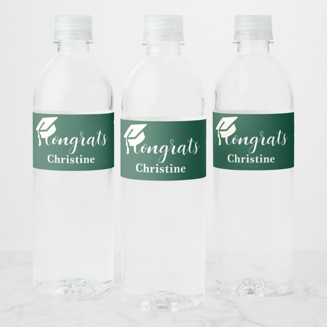 Simple script emerald graduation water bottle  label (Bottles)