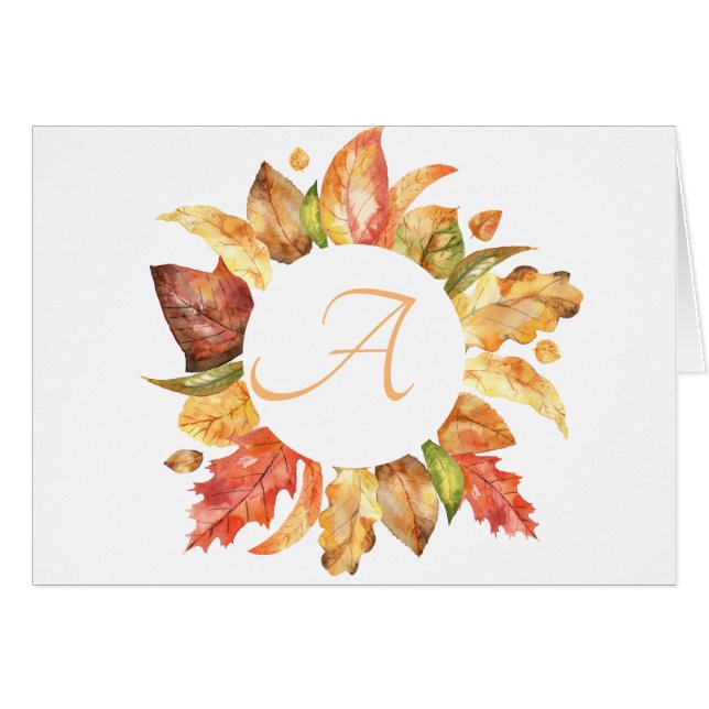 Simple Script Fall Leaves Wreath Monogram  (Front Horizontal)