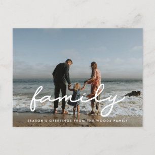 Simple script family photo holiday postcard