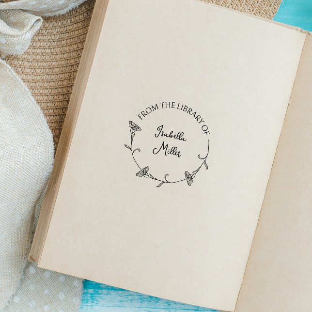 Simple Script Flower Round Library Book Rubber Stamp (Creator Uploaded)