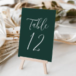 Simple Script Forest Green Wedding Table Number<br><div class="desc">Elegant wedding table numbers featuring the table number displayed in a simple white script with a forest green background. The text and background colours can be changed to your wedding colours using the editing tools.</div>
