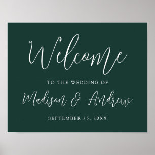 Simple Script Forest Green Wedding Welcome Poster
