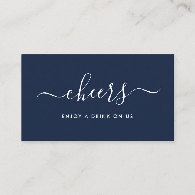 Simple Script Free Drinks Ticket - Navy & White Enclosure Card (Front)