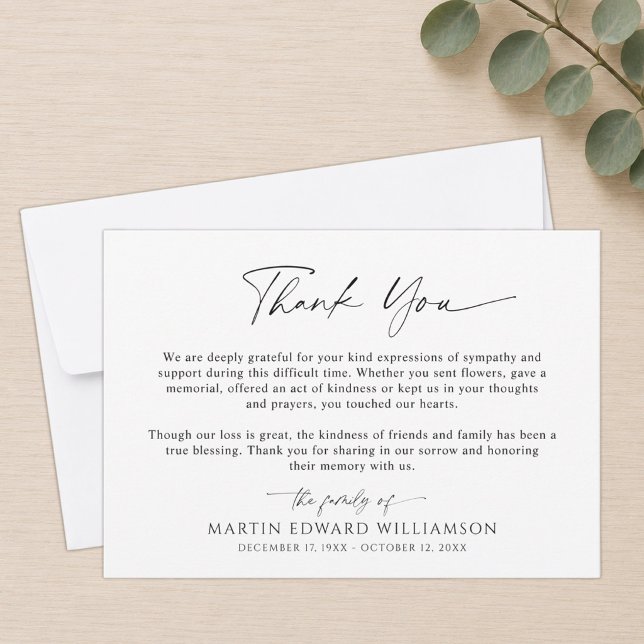 Simple Script Funeral Thank You Card (Creator Uploaded)