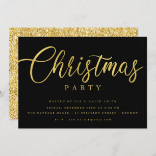 Simple Script Gold Black Minimal Christmas Party Invitation