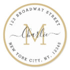 Simple script gold border monogram return address
