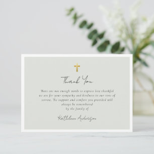 Simple Script Gold Cross Sympathy Funeral  Thank You Card
