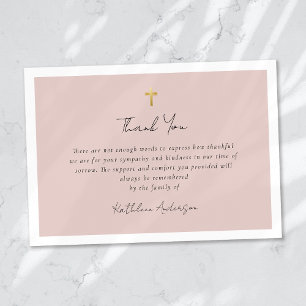 Simple Script Gold Cross Sympathy Funeral  Thank You Card