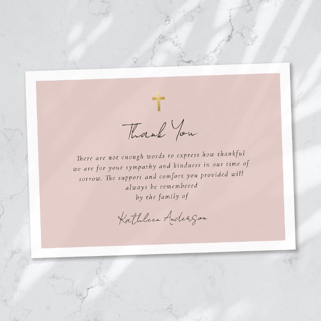 Simple Script Gold Cross Sympathy Funeral  Thank You Card (Creator Uploaded)