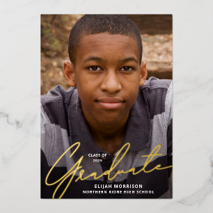 Simple Script Gold Foil Photo Graduation Party