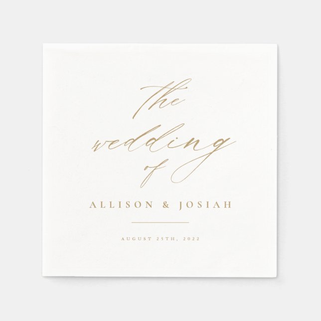 Simple Script Gold Wedding Napkins (Front)
