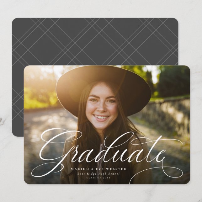 Simple script graduate horizontal graduation announcement (Front/Back)