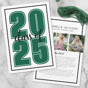 Simple Script Graduate Photo Green Graduation Announcement
