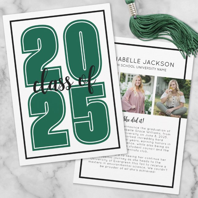 Simple Script Graduate Photo Green Graduation Announcement (Simple Script Graduate Photo Green Graduation Announcement)