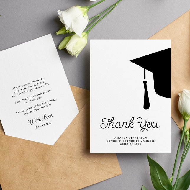 Simple script graduation cap personalized thank you card (Creator Uploaded)