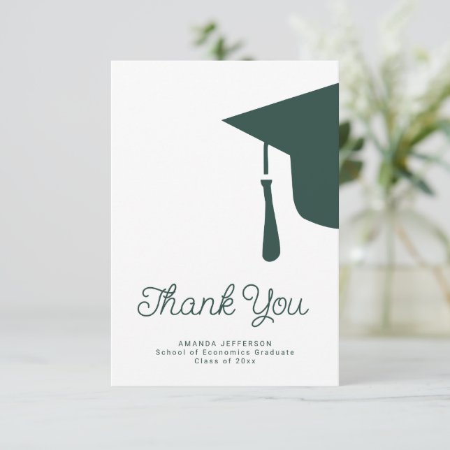 Simple script graduation cap personalized thank you card (Standing Front)
