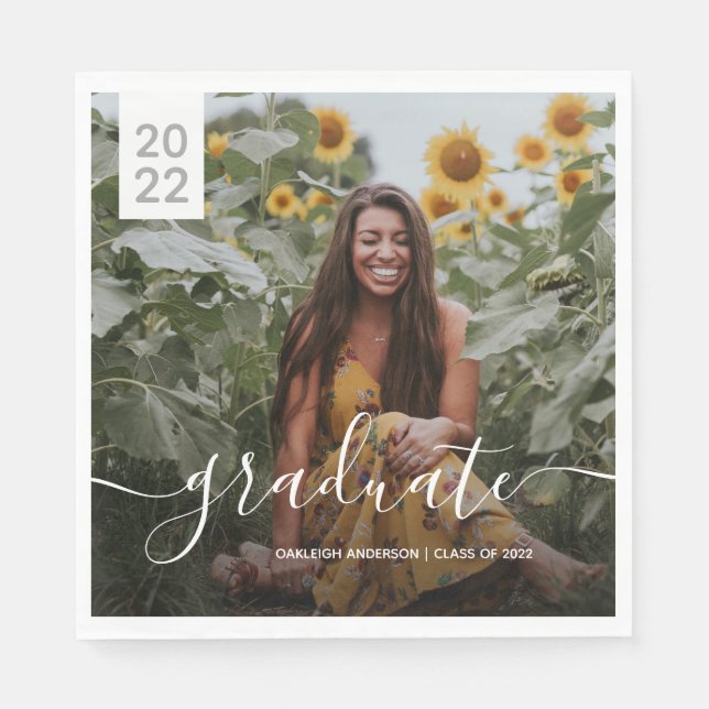 Simple Script Graduation Photo Napkin (Front)