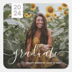 Simple Script Graduation Photo Square Sticker