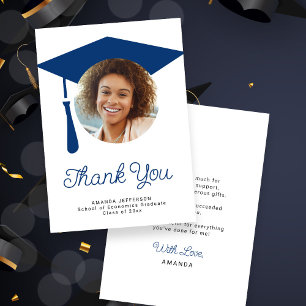 Simple script graduation PHOTO thank you card