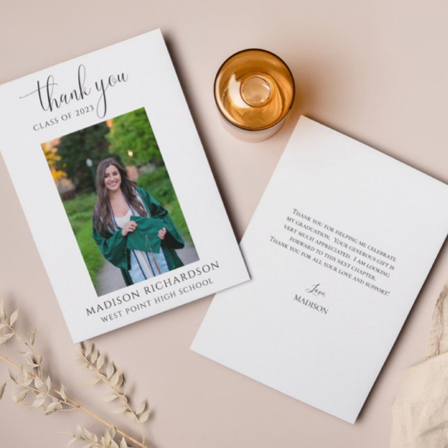 Simple Script Graduation Photo Thank You Card (Creator Uploaded)