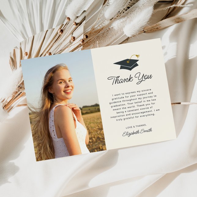 simple script graduation photo thank you card (Creator Uploaded)