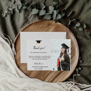 Simple Script graduation photo thank you message Card