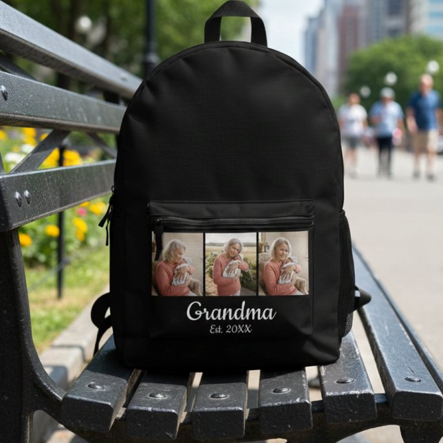 Simple Script Grandma Est. 3 Photo Year Printed Backpack (Creator Uploaded)