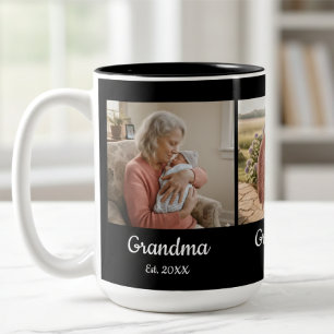 Simple Script Grandma Est. 3 Photo Year Two-Tone Coffee Mug
