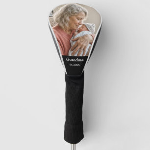 Simple Script Grandma Est.Photo Year Black Golf Head Cover