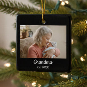 Simple Script Grandma Est.Photo Year Ceramic Ornament
