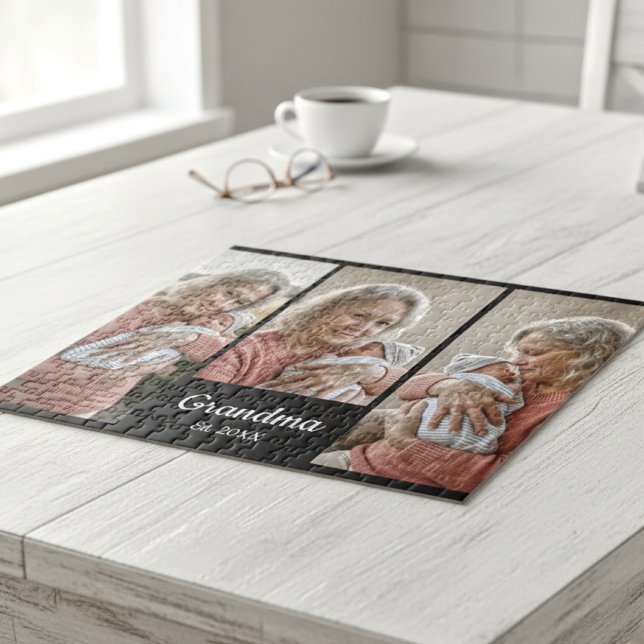  Simple Script Grandma Year Est. 3 Photo Acrylic Jigsaw Puzzle (Creator Uploaded)