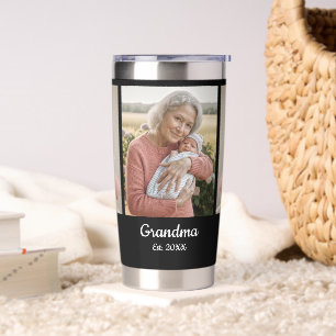 Simple Script Grandma Year Est. 3 Photo Insulated Tumbler