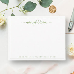 Simple Script Green Border Personalized Stationery Card