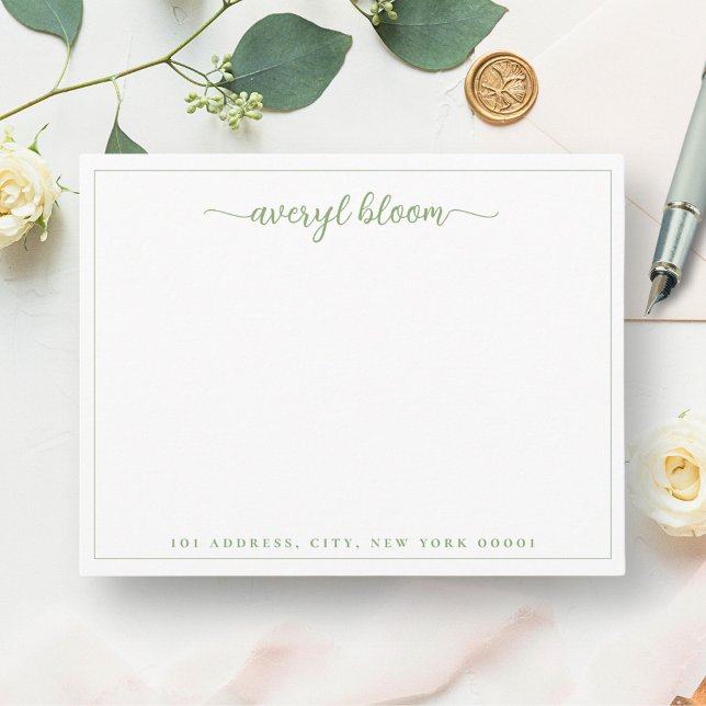 Simple Script Green Border Personalized Stationery Card (Creator Uploaded)