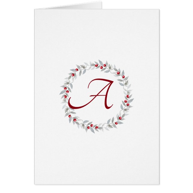 Simple Script Grey Wreath Monogram Note Cards (Front)