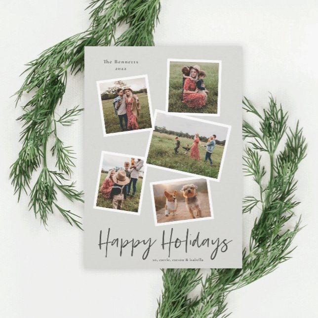 Simple Script Happy Holidays 5 Photo Collage Holiday Postcard (Creator Uploaded)