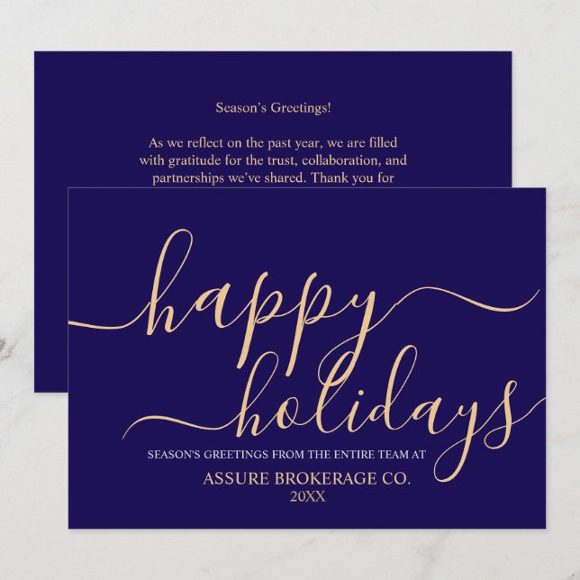 Simple Script Happy Holidays Business Corporate  Holiday Card (Front/Back)
