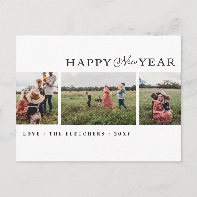 Simple Script Happy New Year Photo Holiday  Postcard (Front)